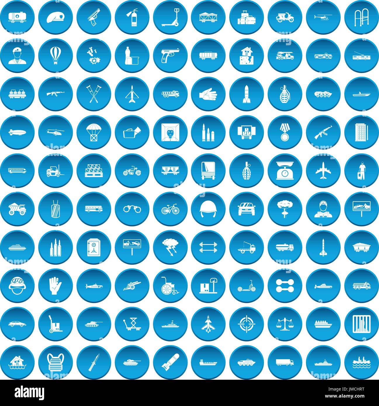 100 burden icons set blue Stock Vector