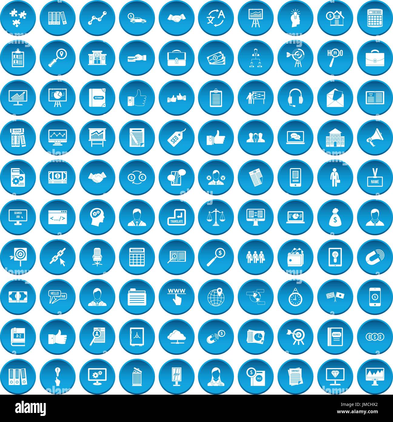 100 business training icons set blue Stock Vector