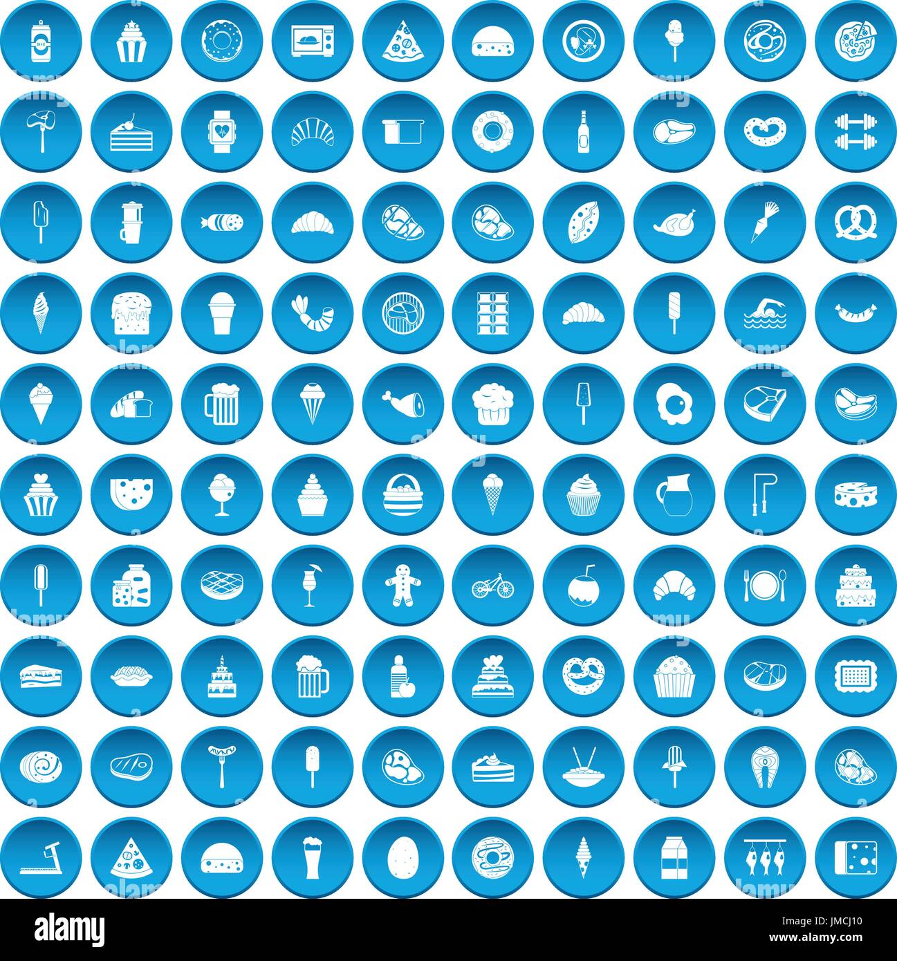 100 calories icons set blue Stock Vector