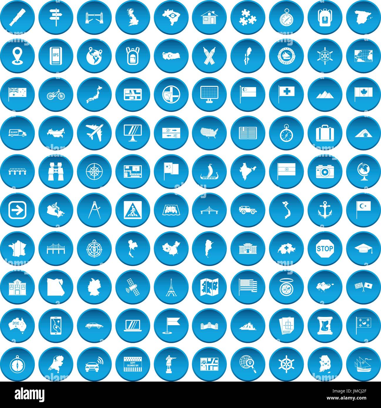 100 cartography icons set blue Stock Vector
