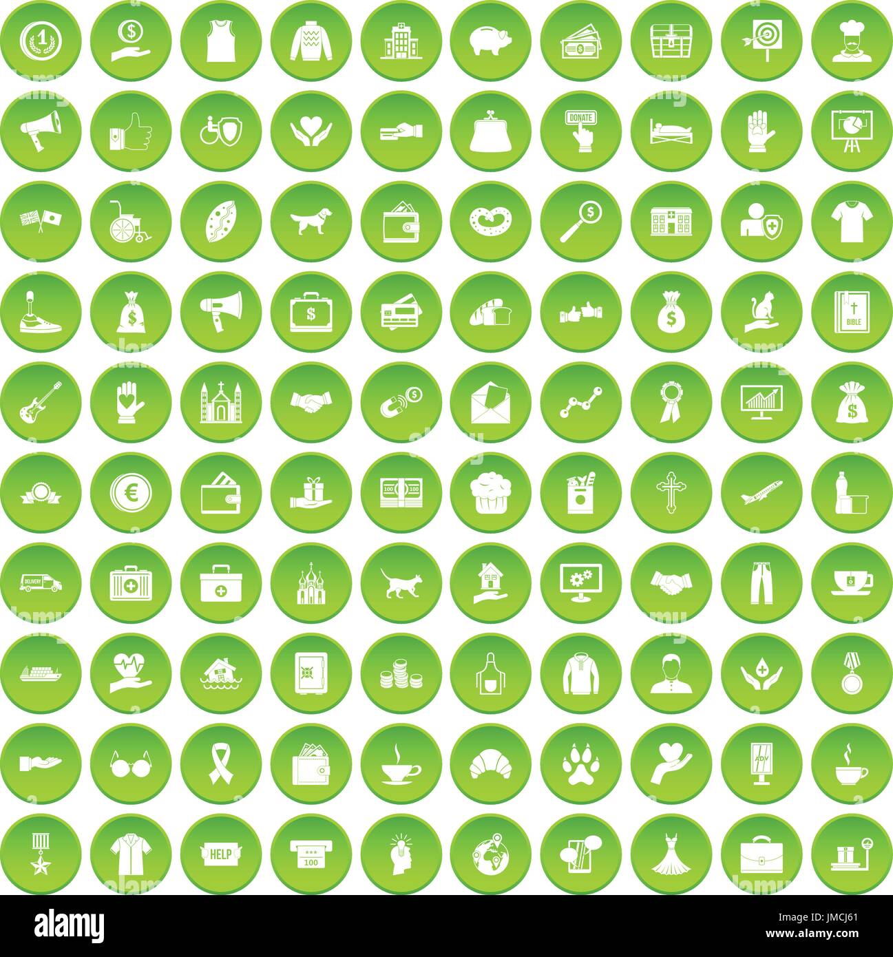 100 charity icons set green Stock Vector