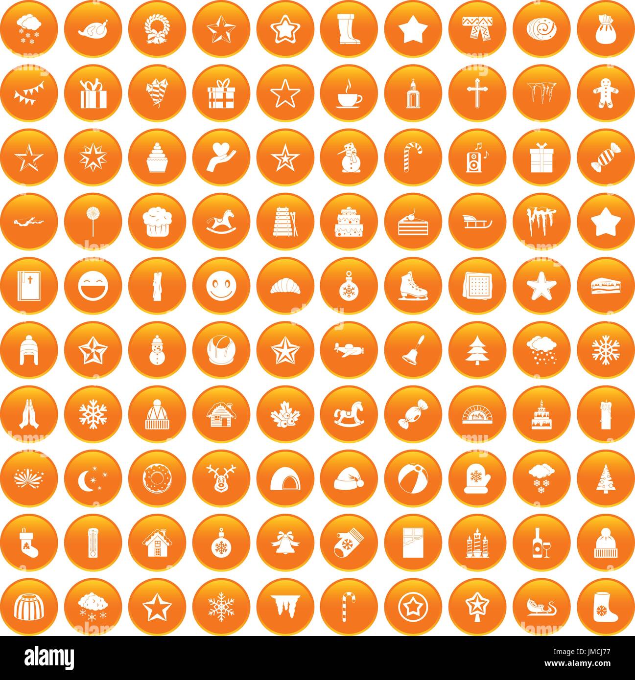 100 christmas icons set orange Stock Vector