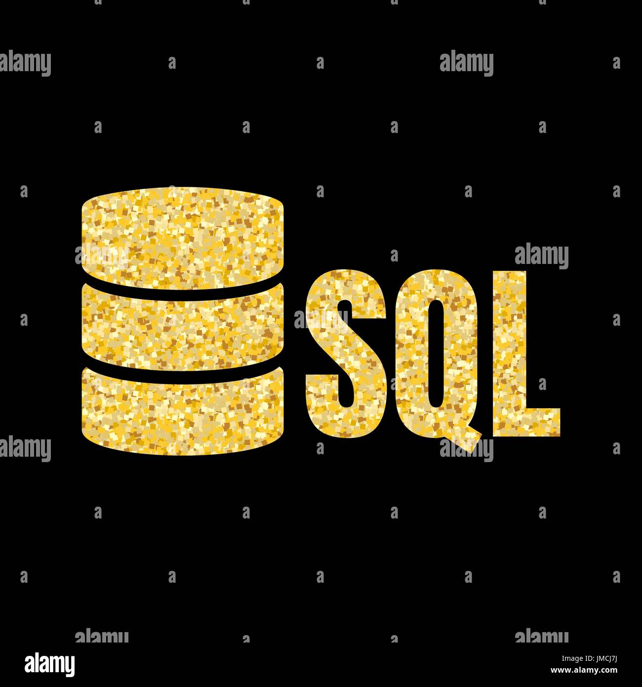 SQL Database Icon Logo Design UI or UX App. Gold inscription on dark ...