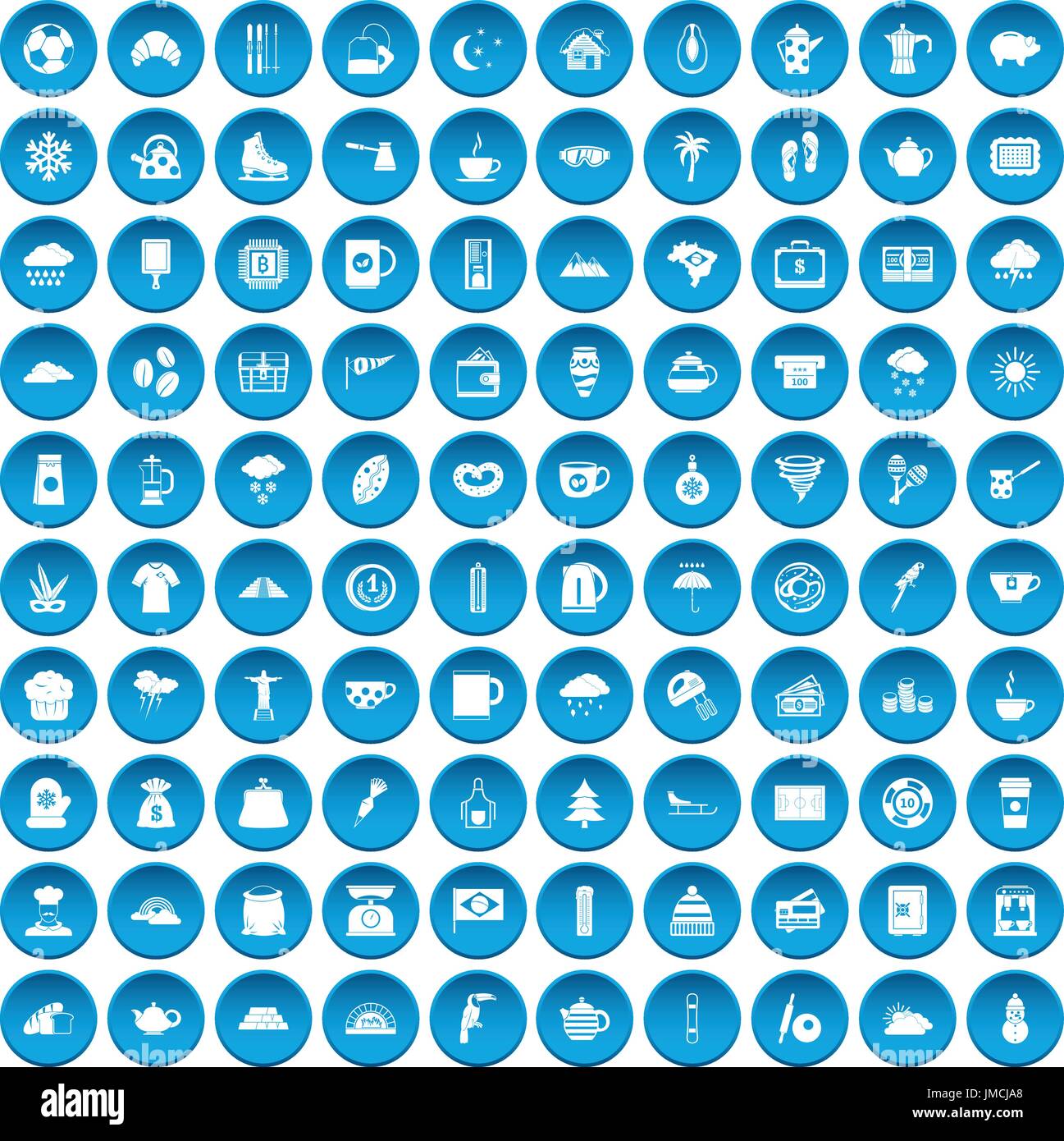 100 coffee cup icons set blue Stock Vector