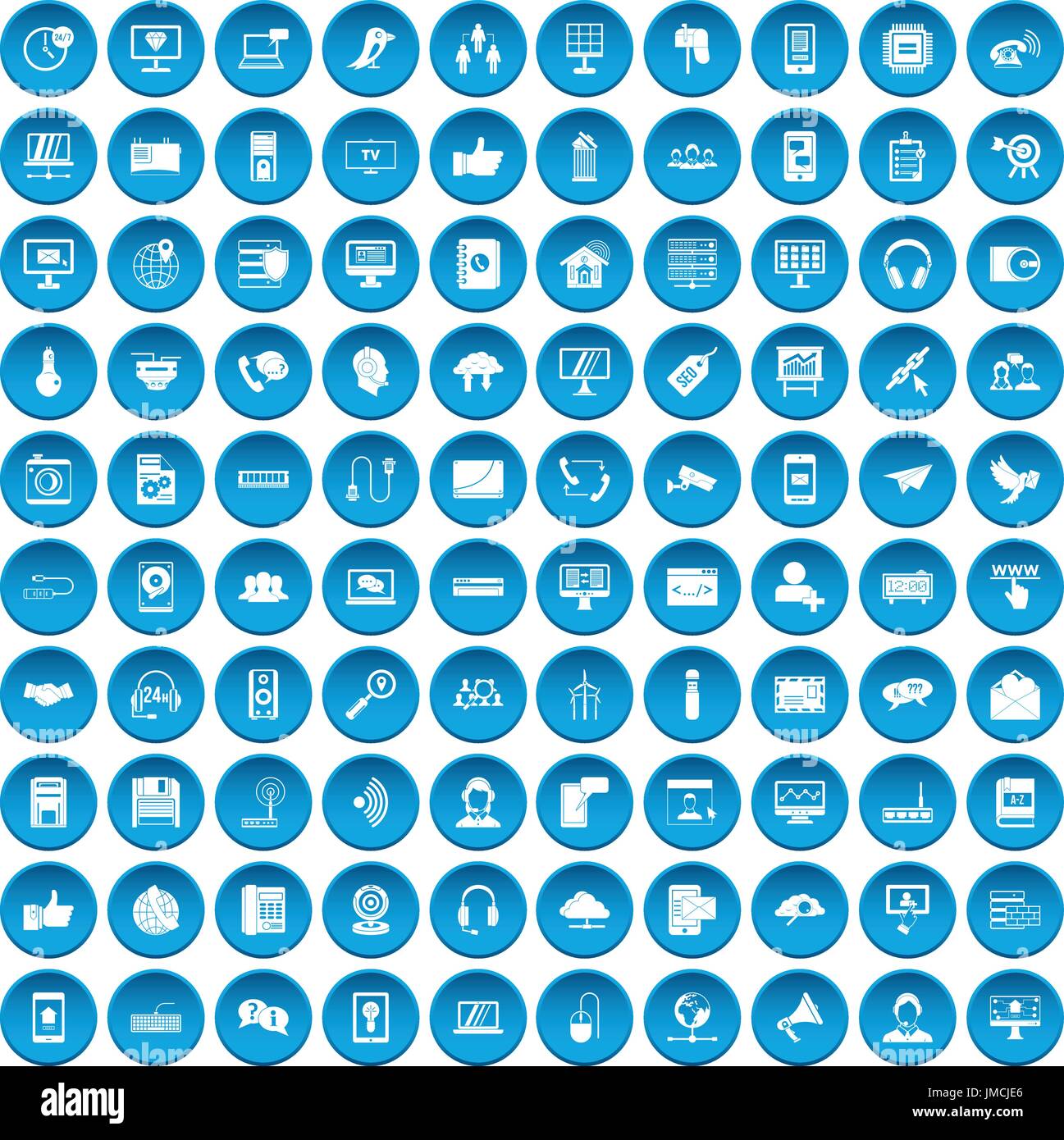 100 communication icons set blue Stock Vector