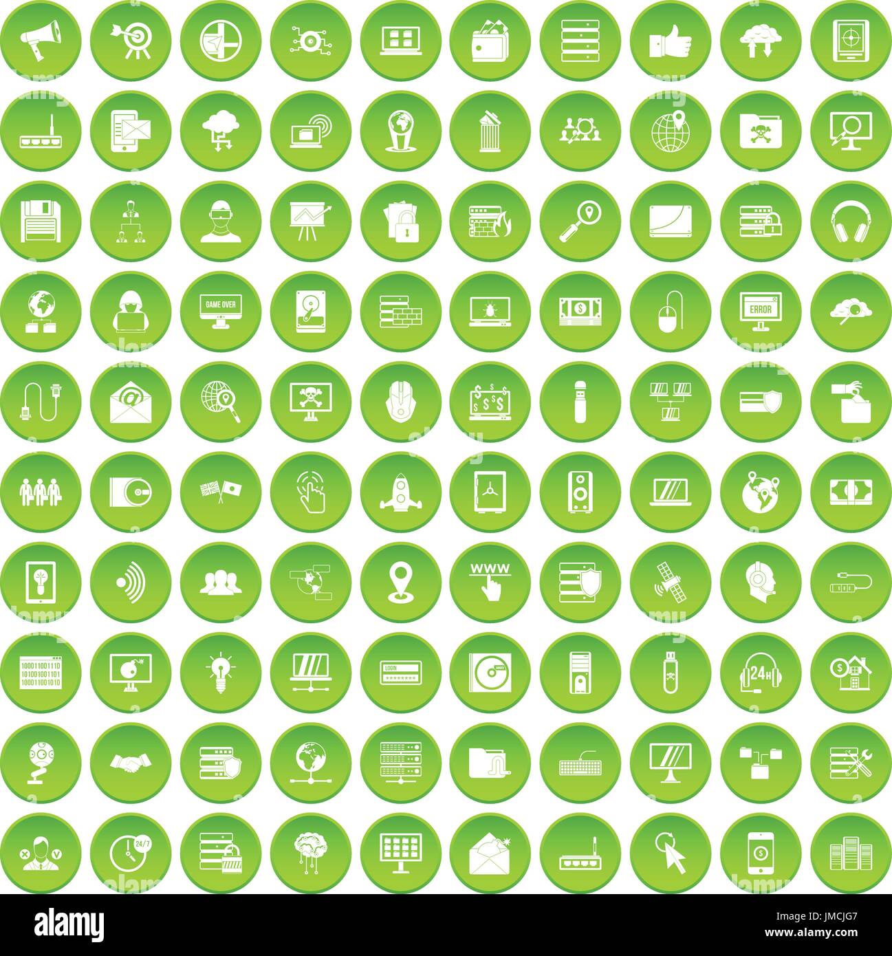 100 cyber security icons set green Stock Vector