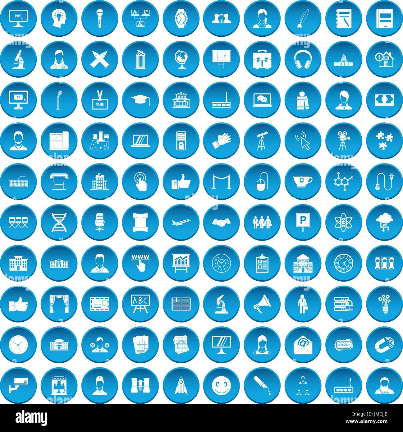 100 conference icons set blue Stock Vector