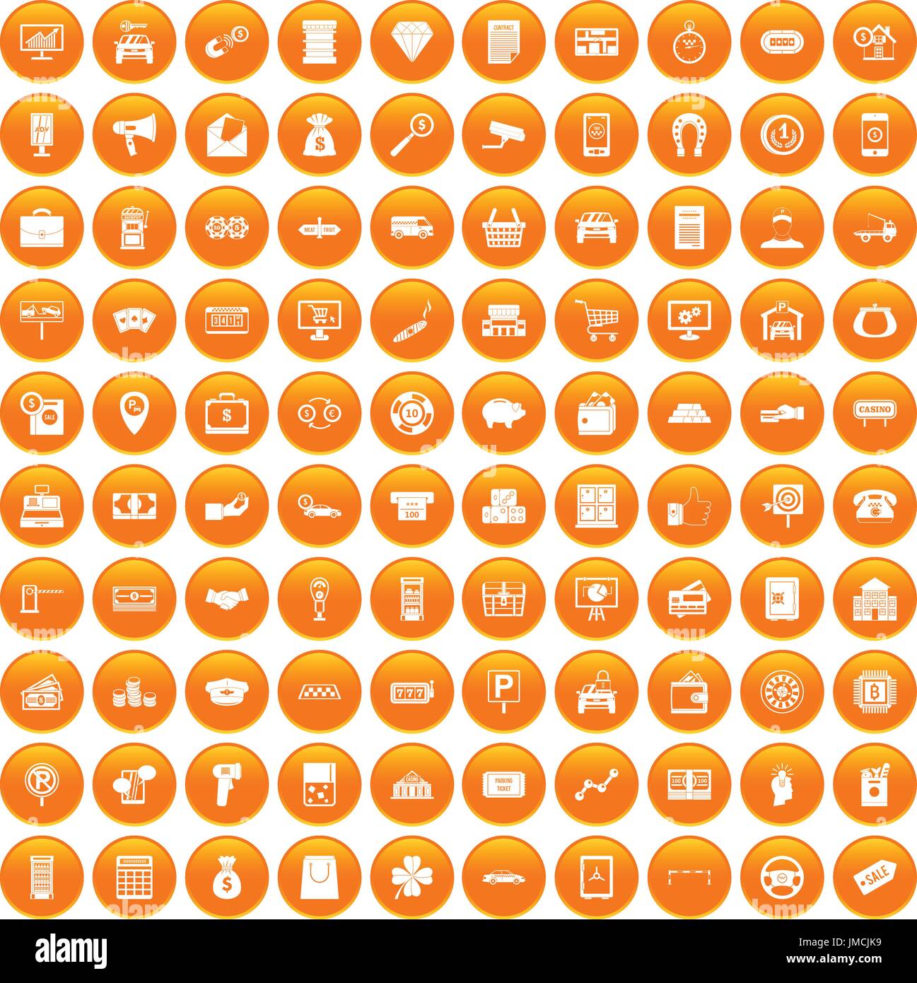 100 coin icons set orange Stock Vector