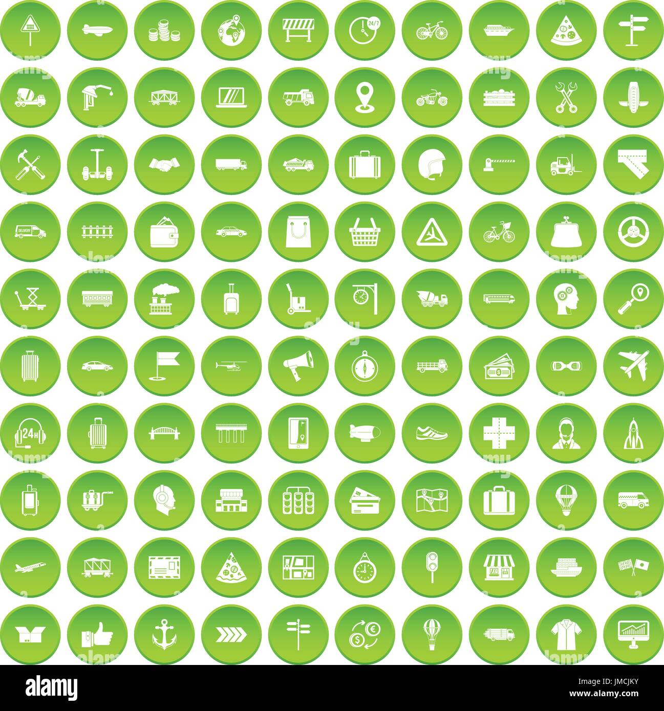 100 delivery icons set green Stock Vector