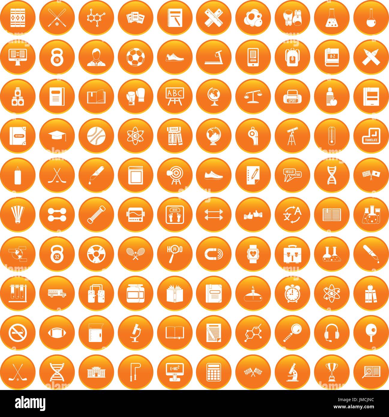 100 college icons set orange Stock Vector