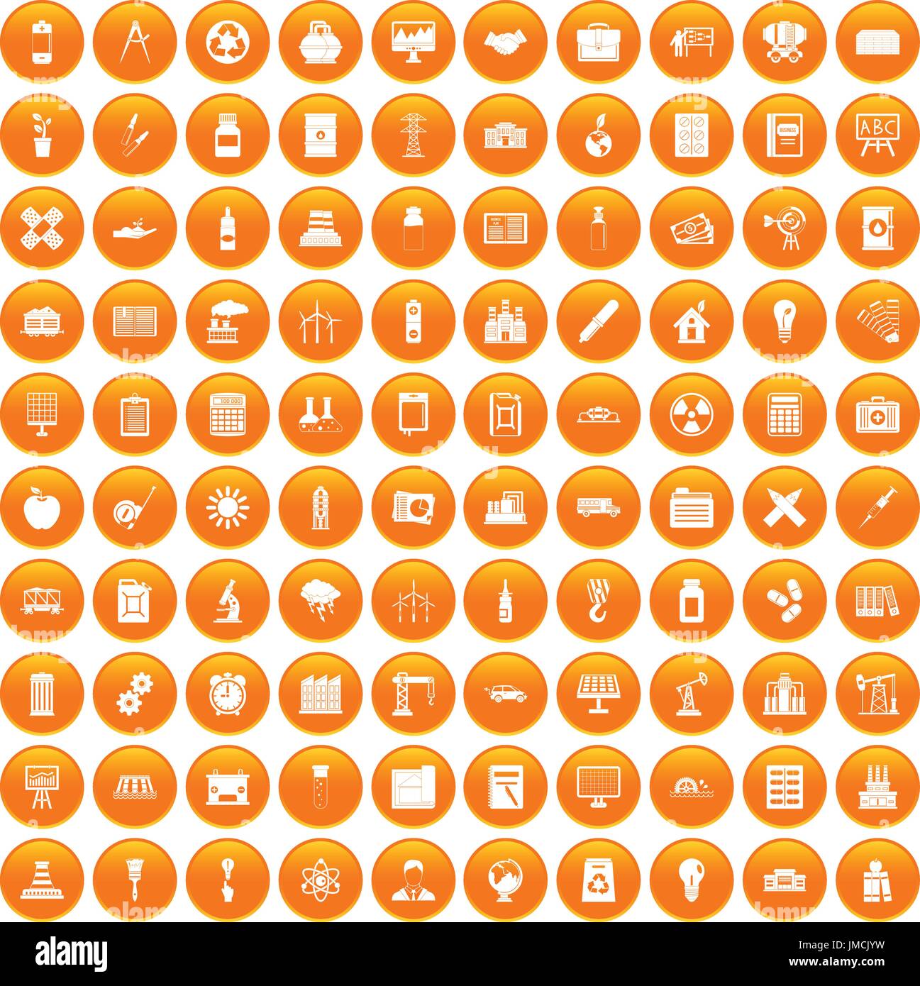 100 company icons set orange Stock Vector