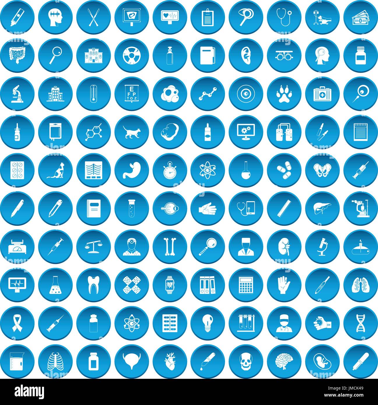 100 diagnostic icons set blue Stock Vector