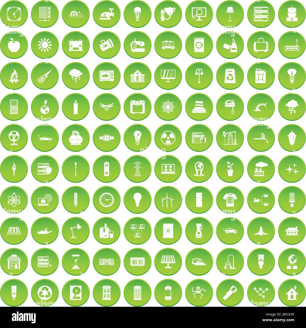 100 electricity icons set green Stock Vector