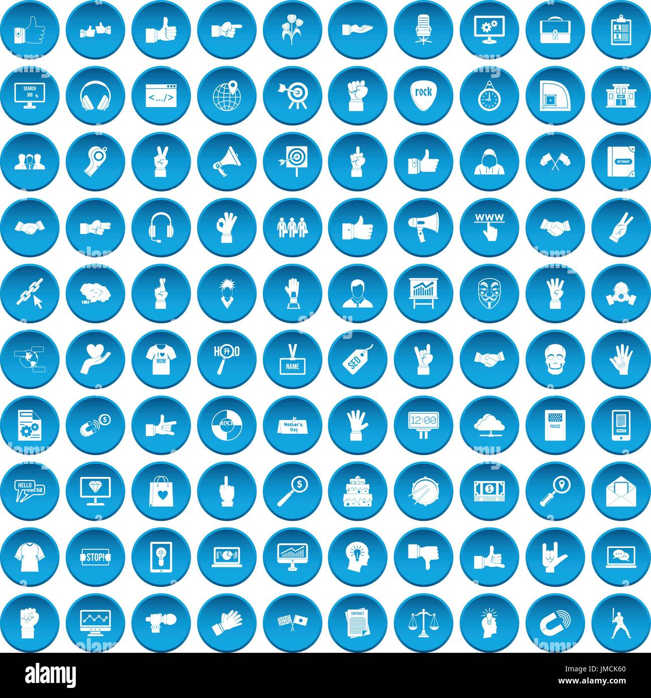 100 different gestures icons set blue Stock Vector