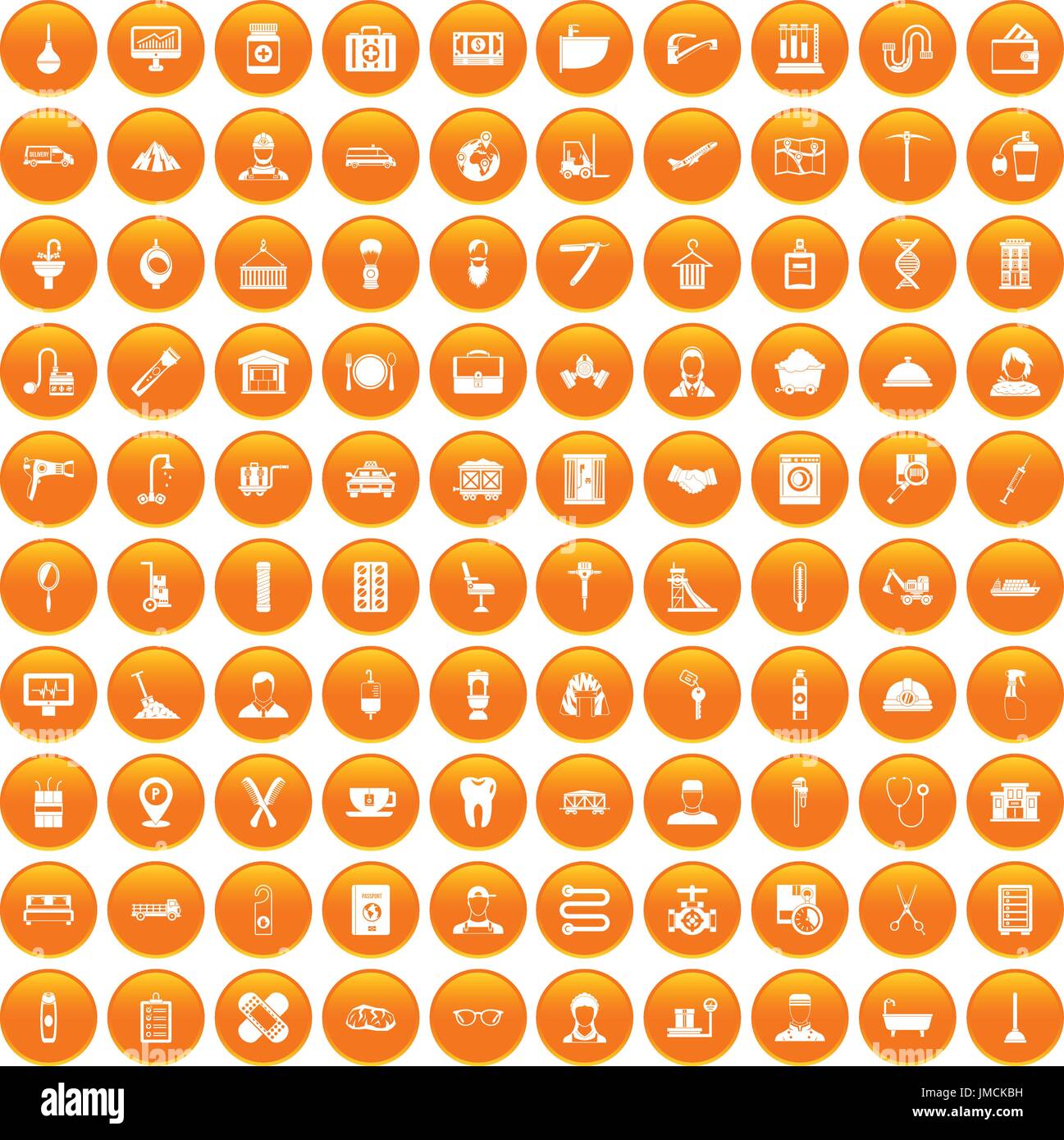 100 craft icons set orange Stock Vector
