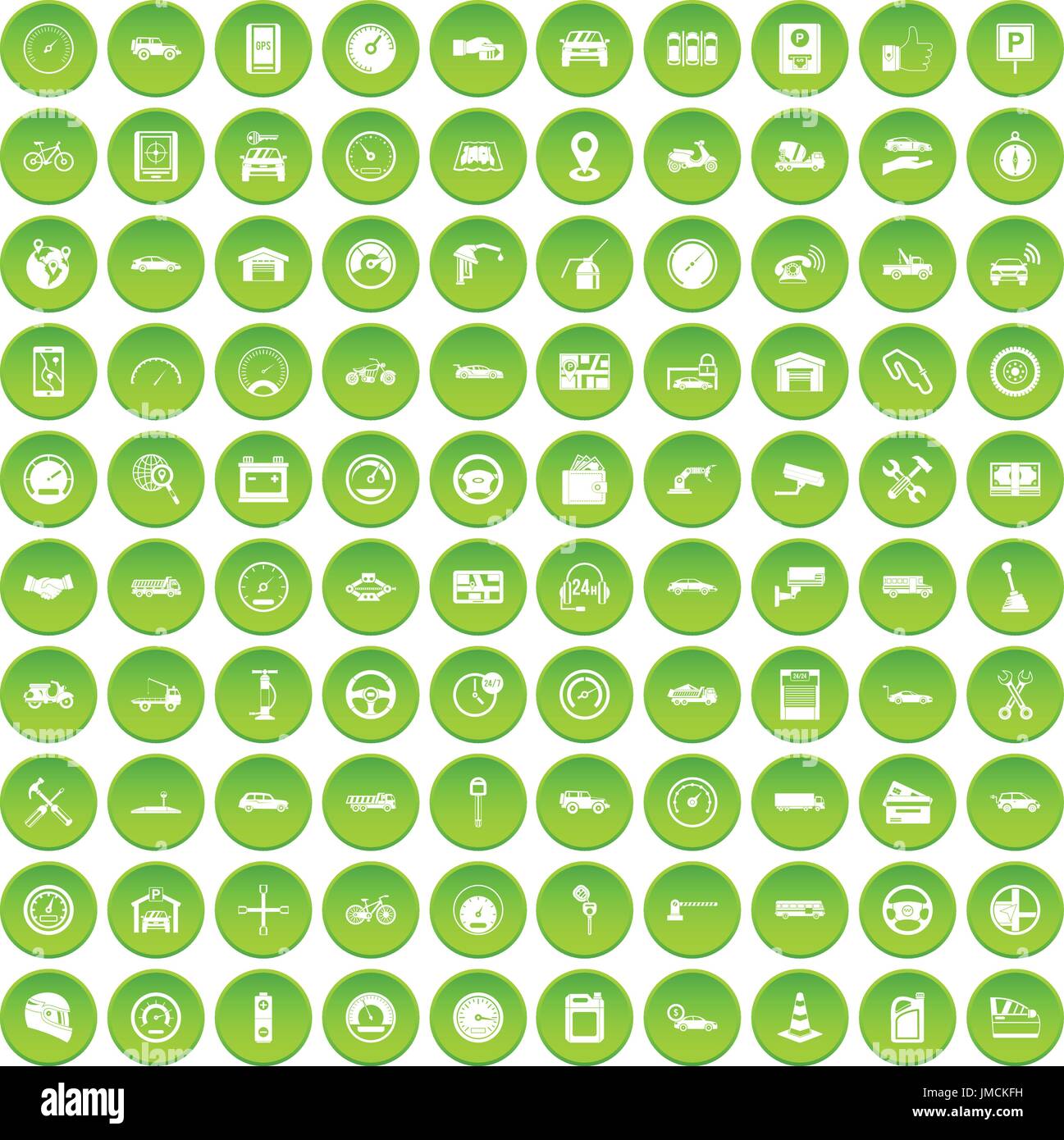 100 garage icons set green Stock Vector