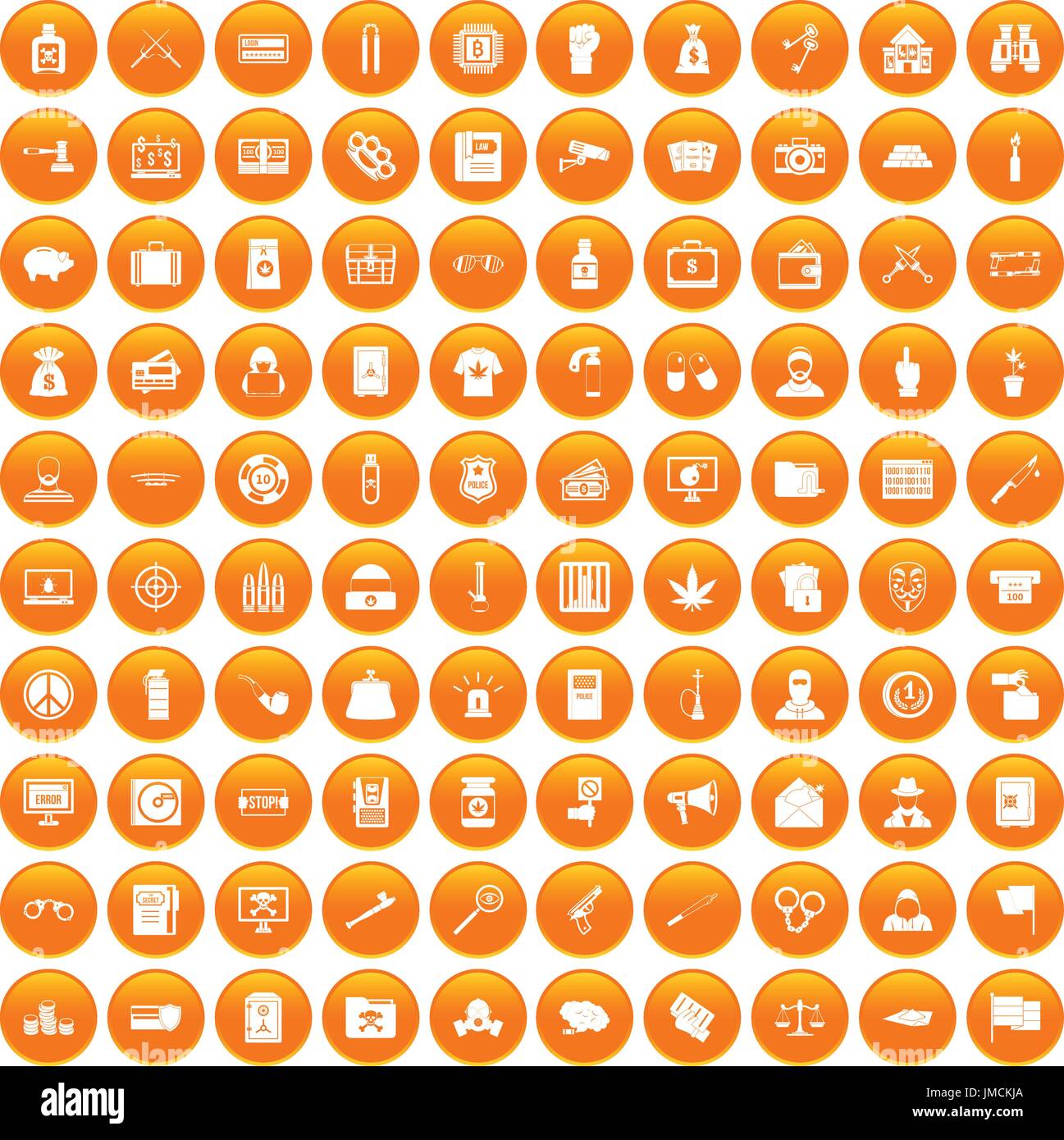 100 criminal offence icons set orange Stock Vector