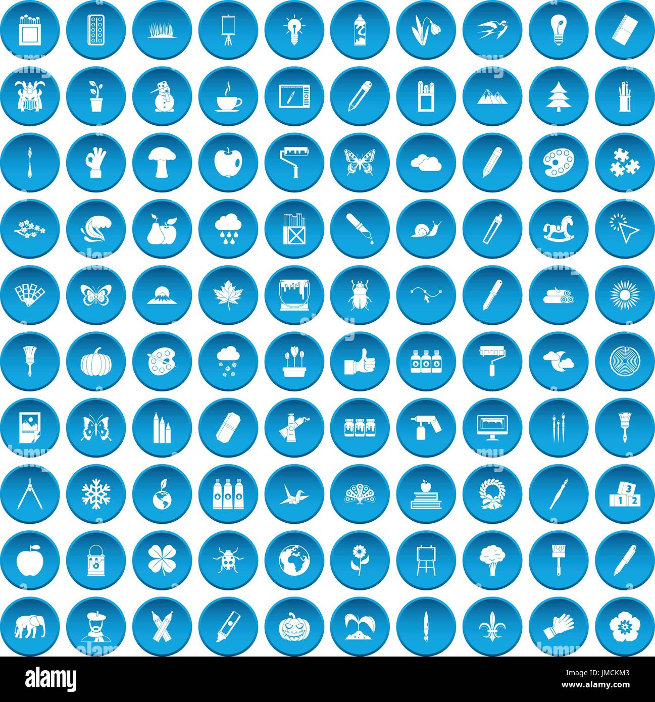 100 eco design icons set blue Stock Vector