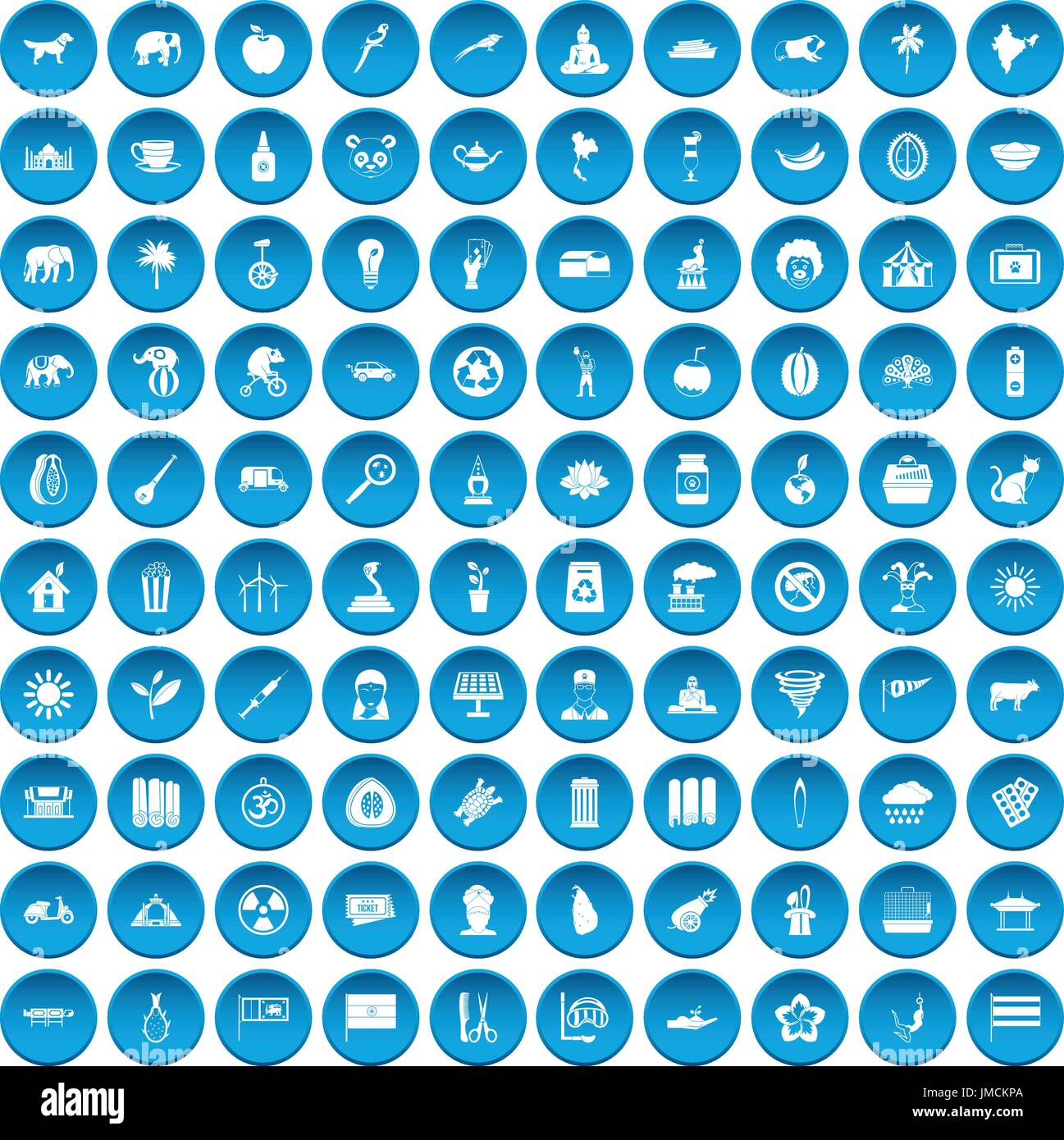 100 elephant icons set blue Stock Vector