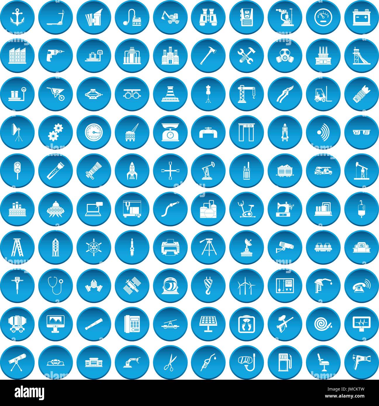 100 equipment icons set blue Stock Vector