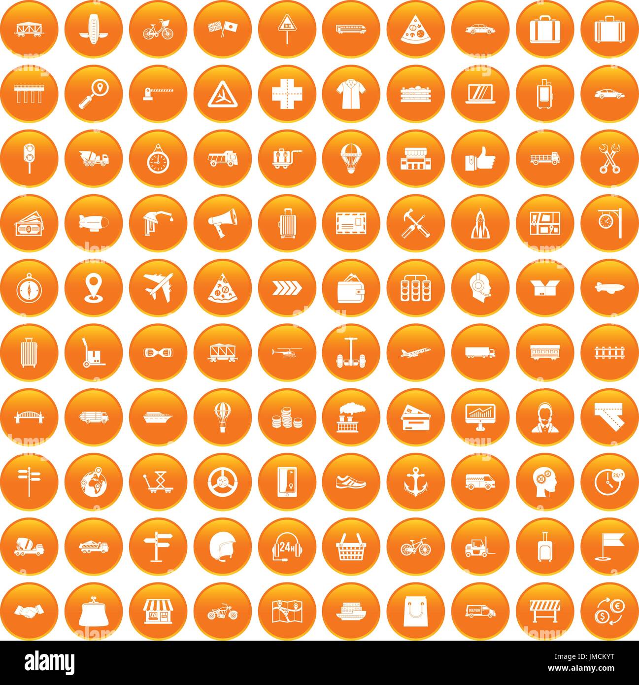 100 delivery icons set orange Stock Vector