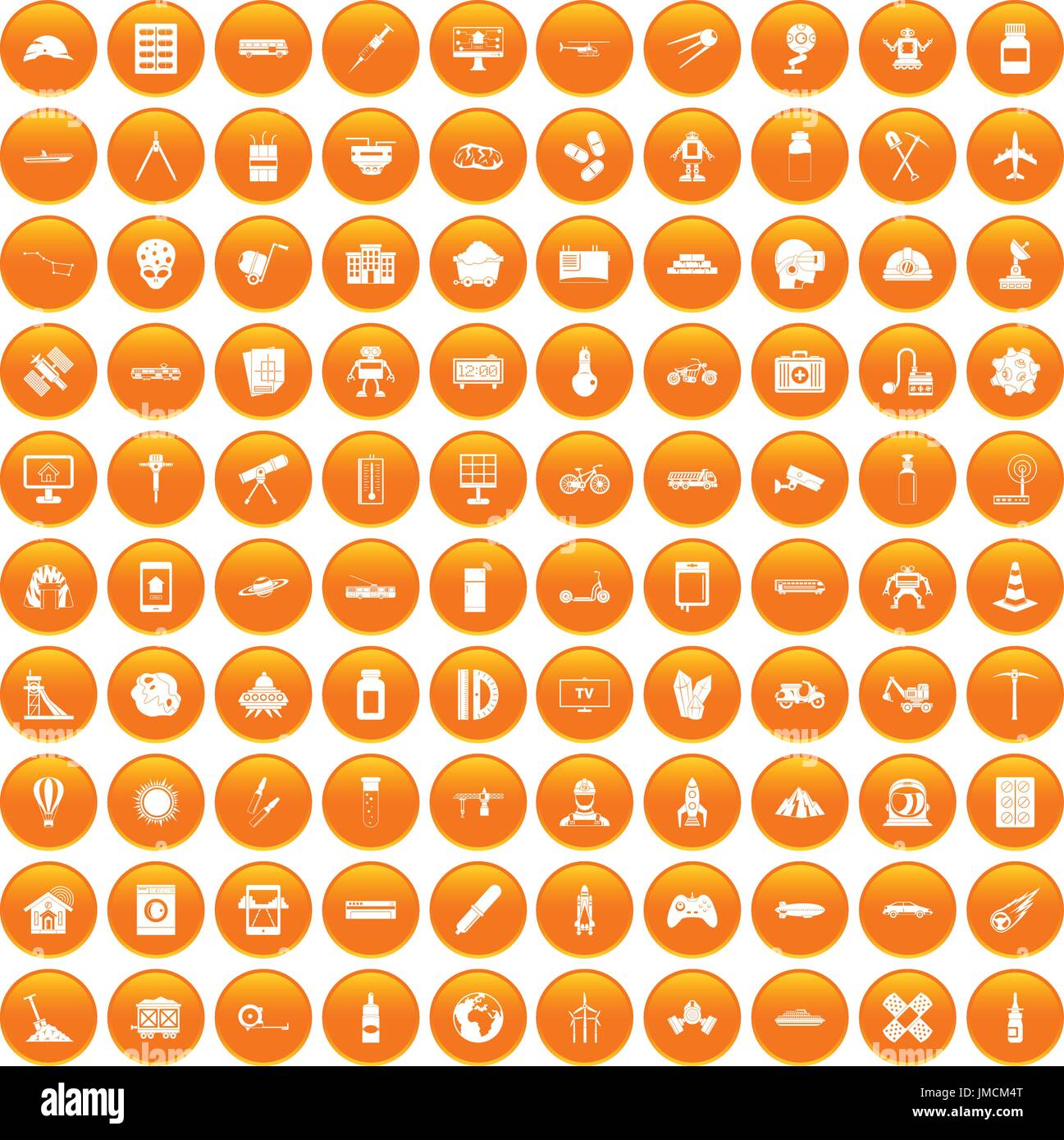100 development icons set orange Stock Vector