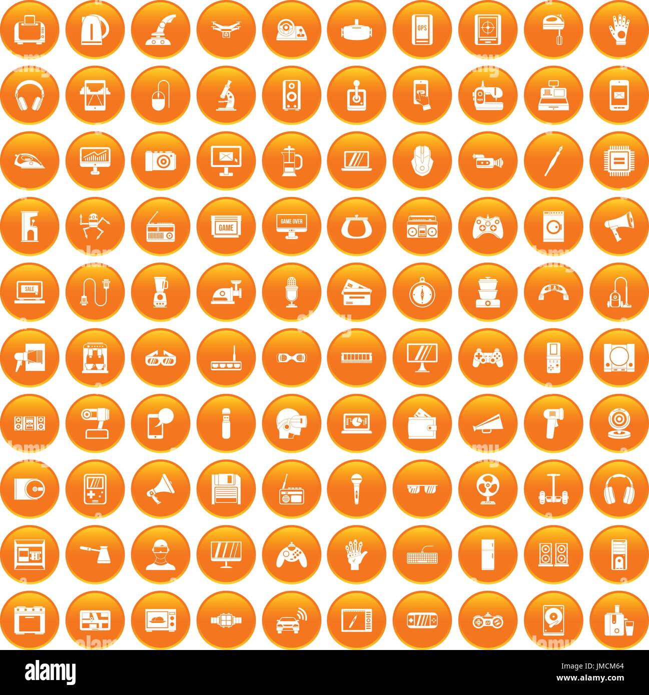 100 device app icons set orange Stock Vector