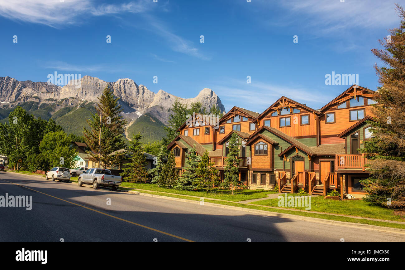 On the streets of Canmore in canadian Rocky Mountains. Stock Photo