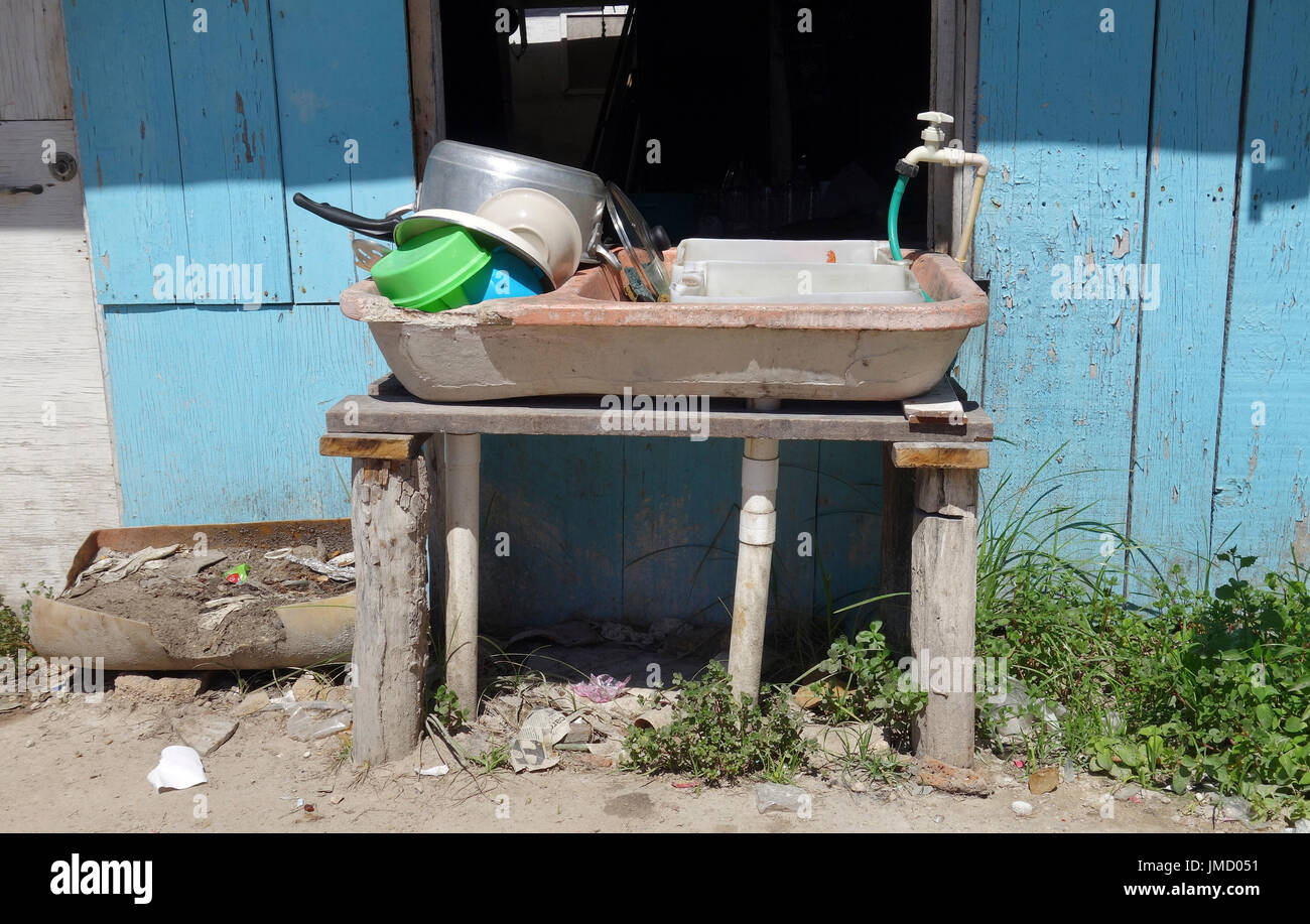 Open air sink in the beach town of Mahahual, Costa Maya, Mexico Stock Photo