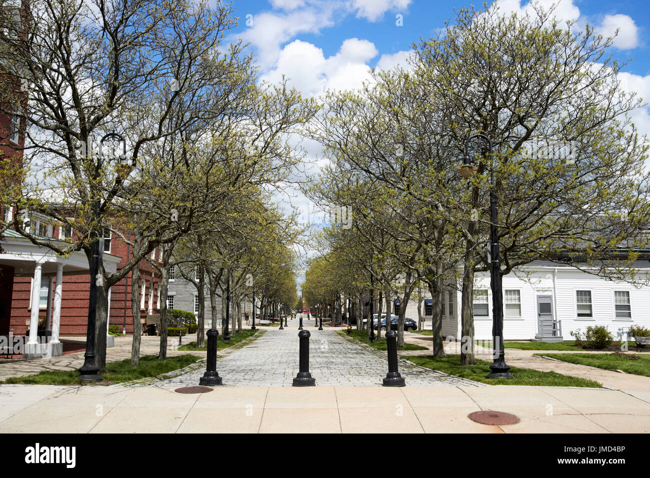 cobblestoned street in regenerated area of Charlestown navy yard Boston USA Stock Photo