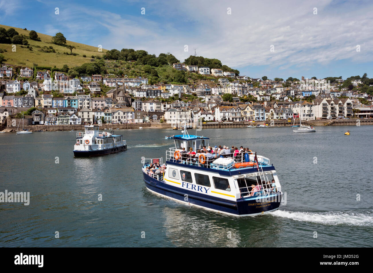 Ferries cross the Dart Estuary between Dartmouth and Kingswear, Devon, UK Stock Photo