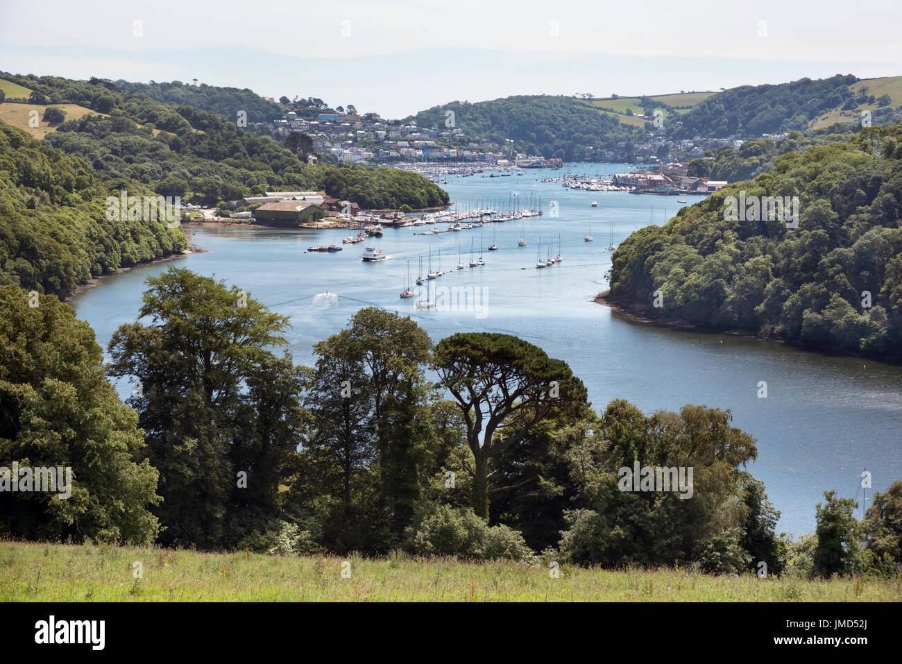 The River Dart estuary looking from Greenway to Dartmouth and Kingswear, Devon, UK Stock Photo