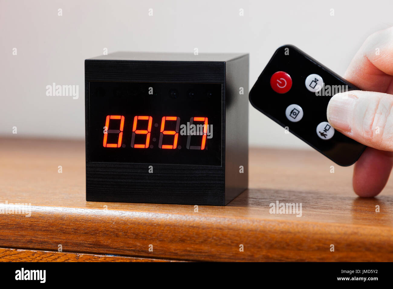 Secret spy camera hidden in a digital clock of the sort used to monitor old people and young children, babies, in the care of others. (88) Stock Photo