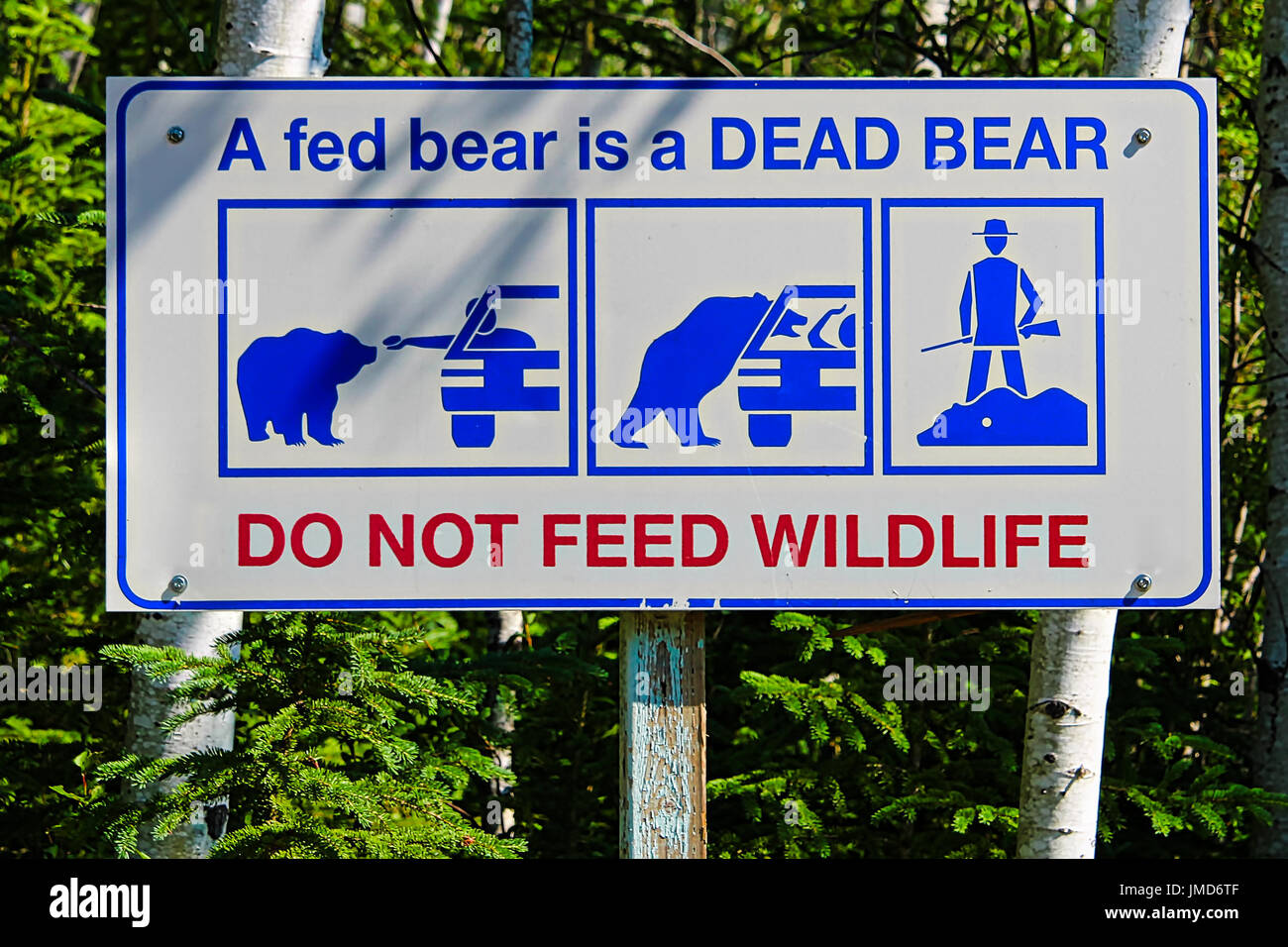 A fed bear is a dead bear, do not feed wildlife sign. Stock Photo