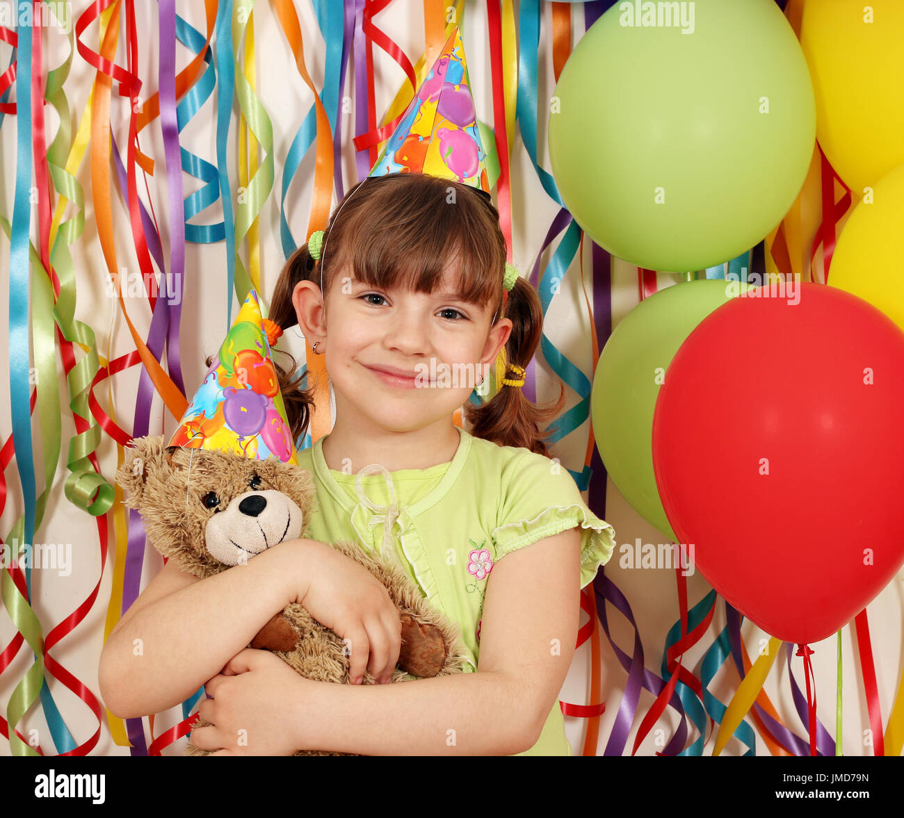 happy little girl with teddy bear birthday party Stock Photo - Alamy