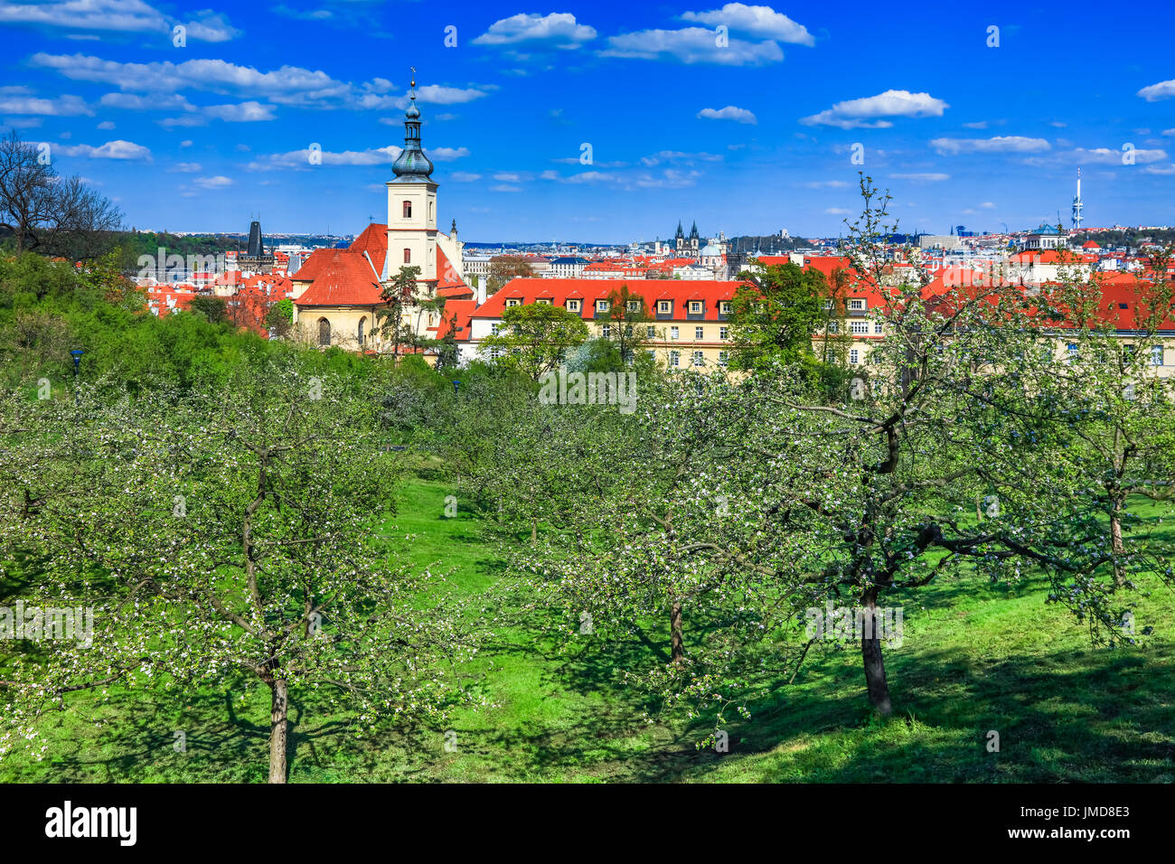 Europe, Czech Republic, Czechia, Prague, Praha, UNESCO, Historical Old Town, Kostel Panny Marie Vitezne, Church of Our Lady Victorious, Petrin Gardens Stock Photo