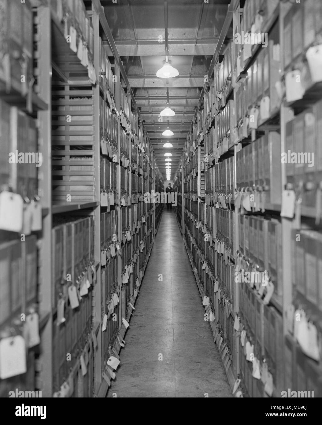 Aisle of Files, Division of War Department, National Archives, Washington DC, USA, Harris & Ewing, 1939 Stock Photo