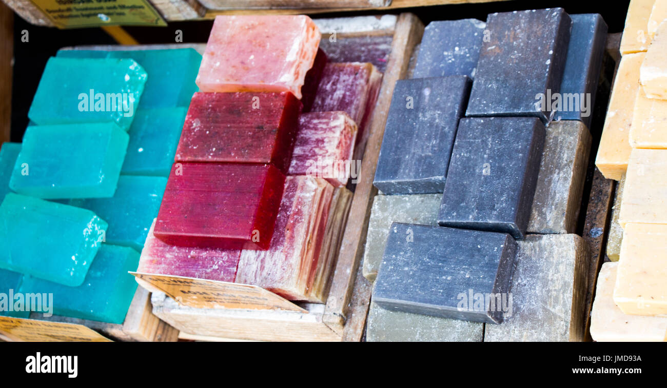 Collection of bars of fragrant hand made organic soap Stock Photo - Alamy