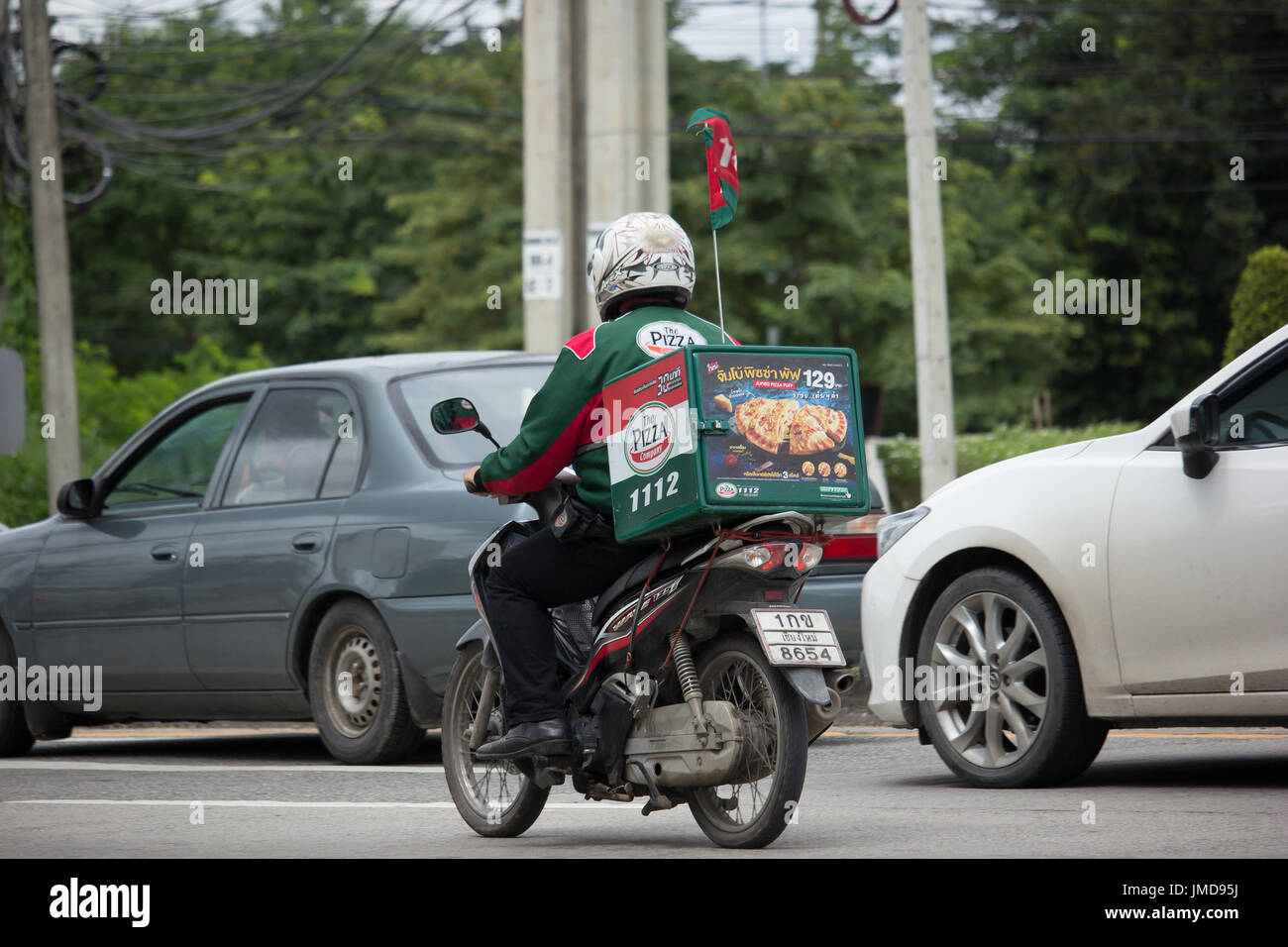 CHIANG MAI, THAILAND JULY 23 2017 Delivery service man ride a Motercycle of The Pizza Company
