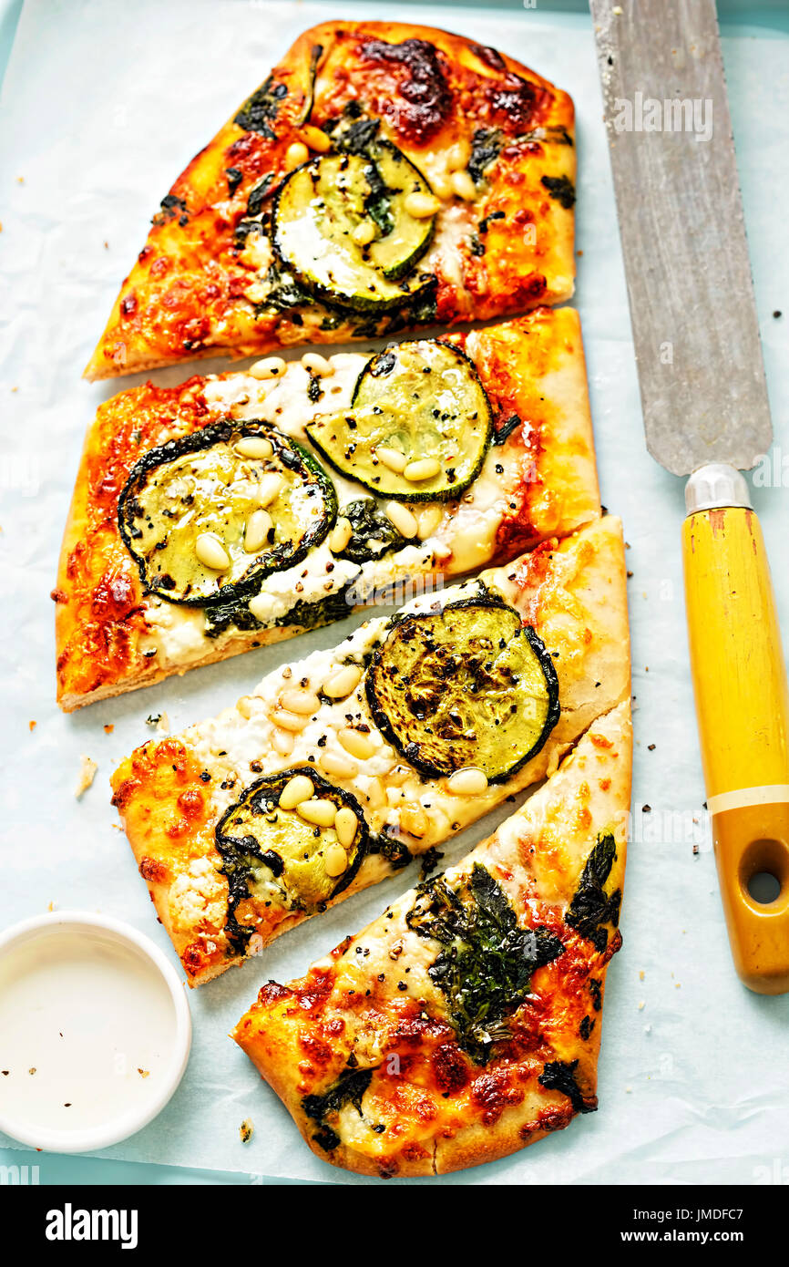 Spinach courgette and feta pide flatbread Stock Photo Alamy