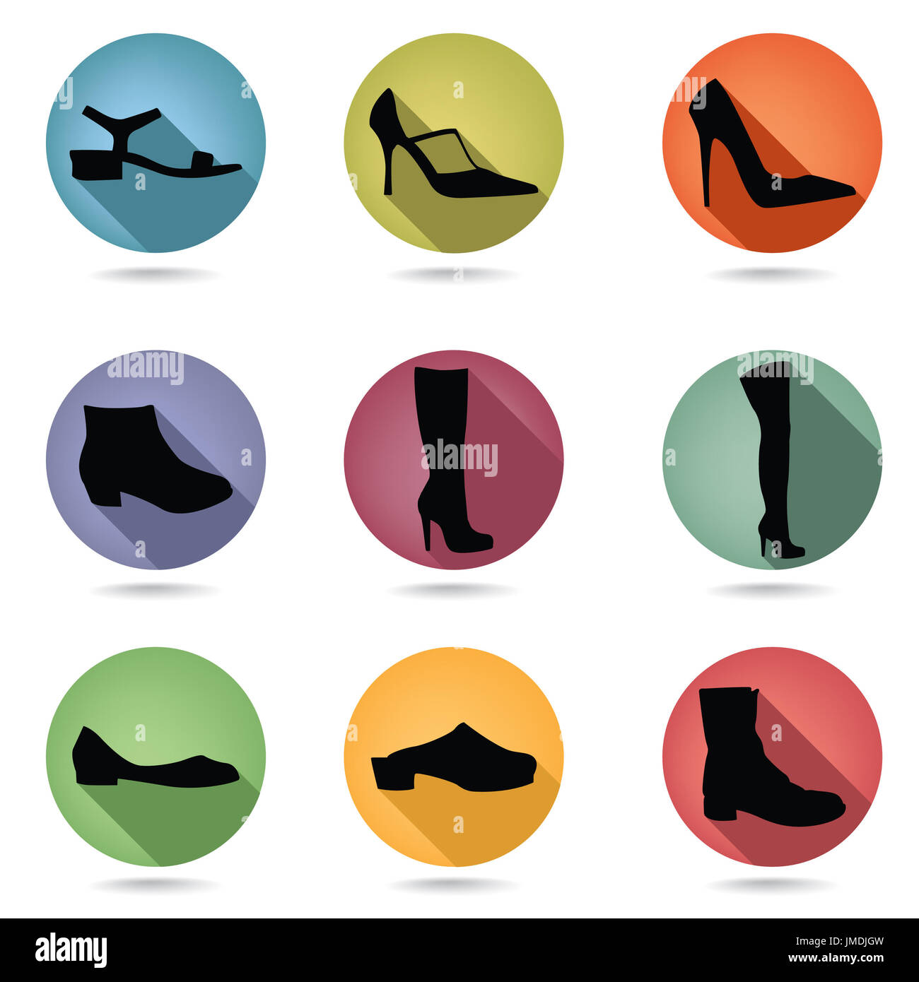 Shoes icon set. Fashion footwear boots silhouettes collection Stock Photo