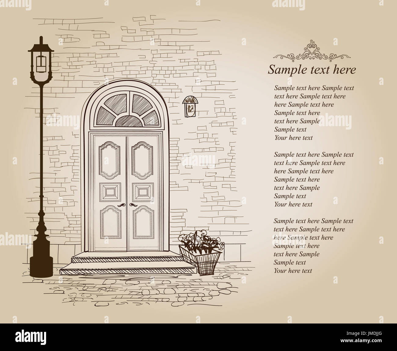 Old Doors In Vintage Style Over White Background House Entrance Hand Drawing Illustration Doodle Cozy Street Alleyway Wallpaper Design Stock Photo Alamy