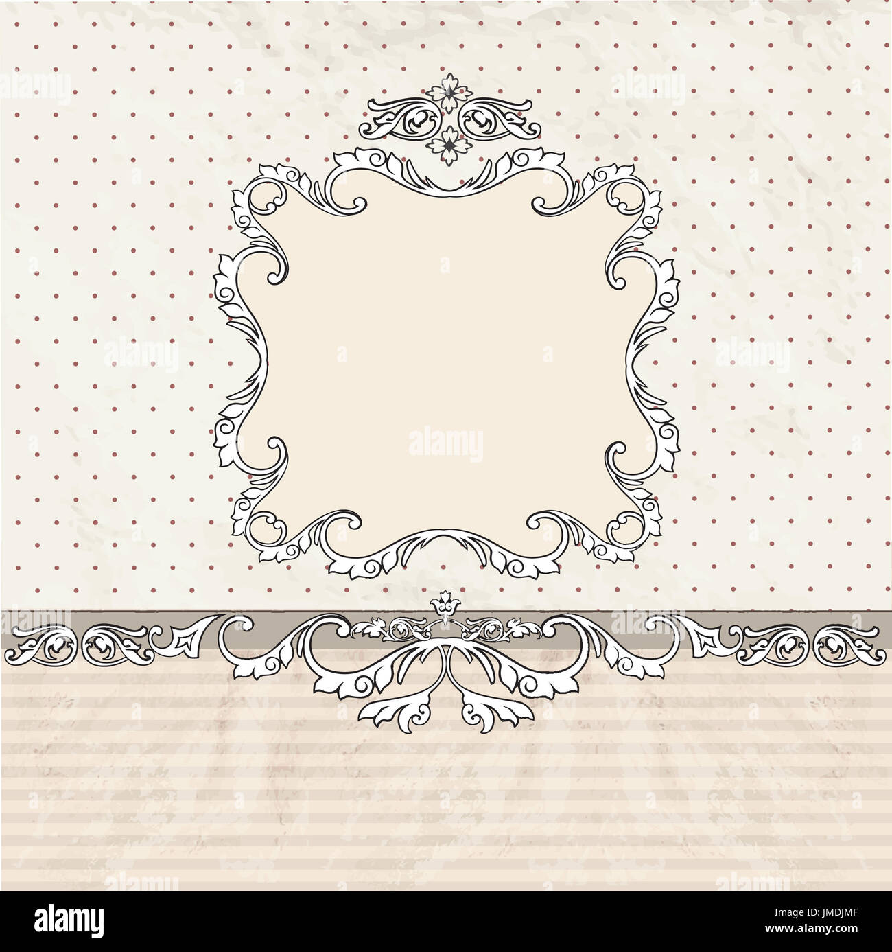 Floral vintage poster design with frame and copy space. Patern in retro victorian style. Picture frame or card  with place for text. Perfect for greet Stock Photo