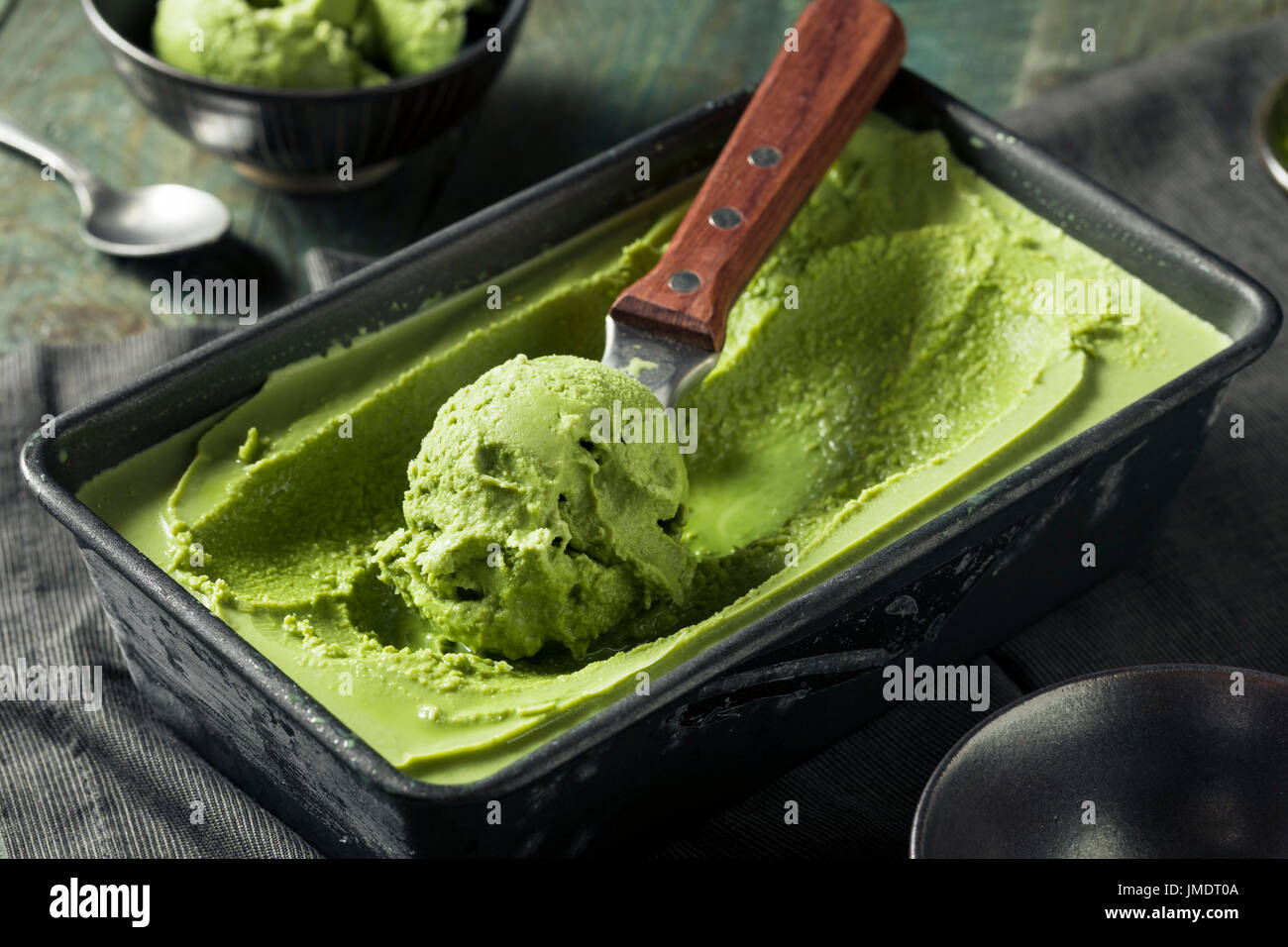 Homemade Grean Tea Matcha Ice Cream Ready to Eat Stock Photo