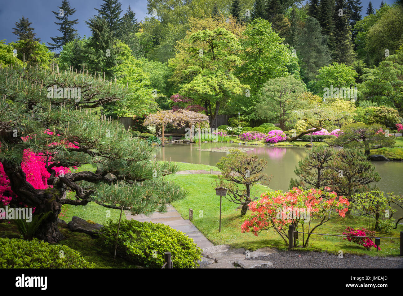 Spring Landscape in Japanese Garden Stock Photo