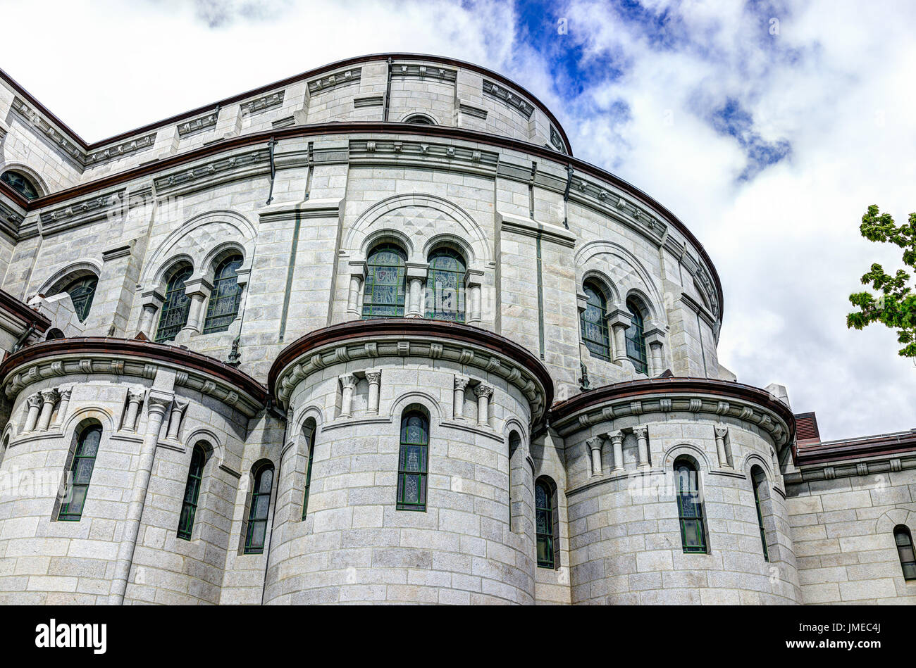 Sainte-Anne-de-Beaupre, Canada - June 2, 2017: Exterior stone architecture of Basilica of Sainte Anne de Beaupre Stock Photo