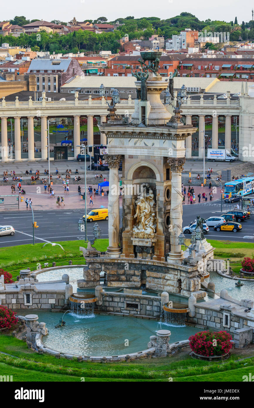 Placa d'Espanya, also known as Plaza de Espana, is one of Barcelona's most important squares, built on the occasion of the 1929. Stock Photo