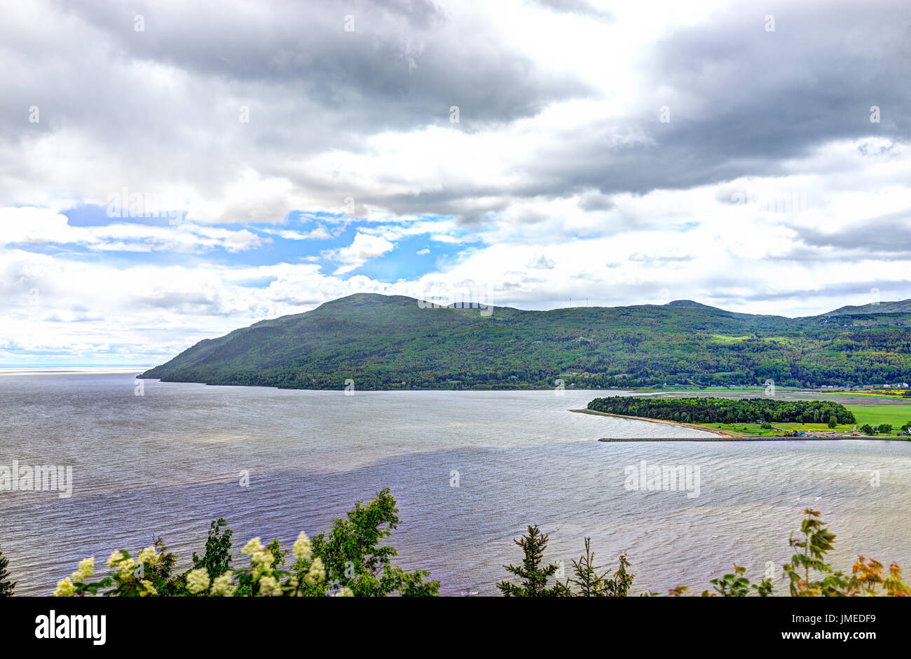 BaieSaintPaul in Quebec, Canada cityscape or skyline with mountains
