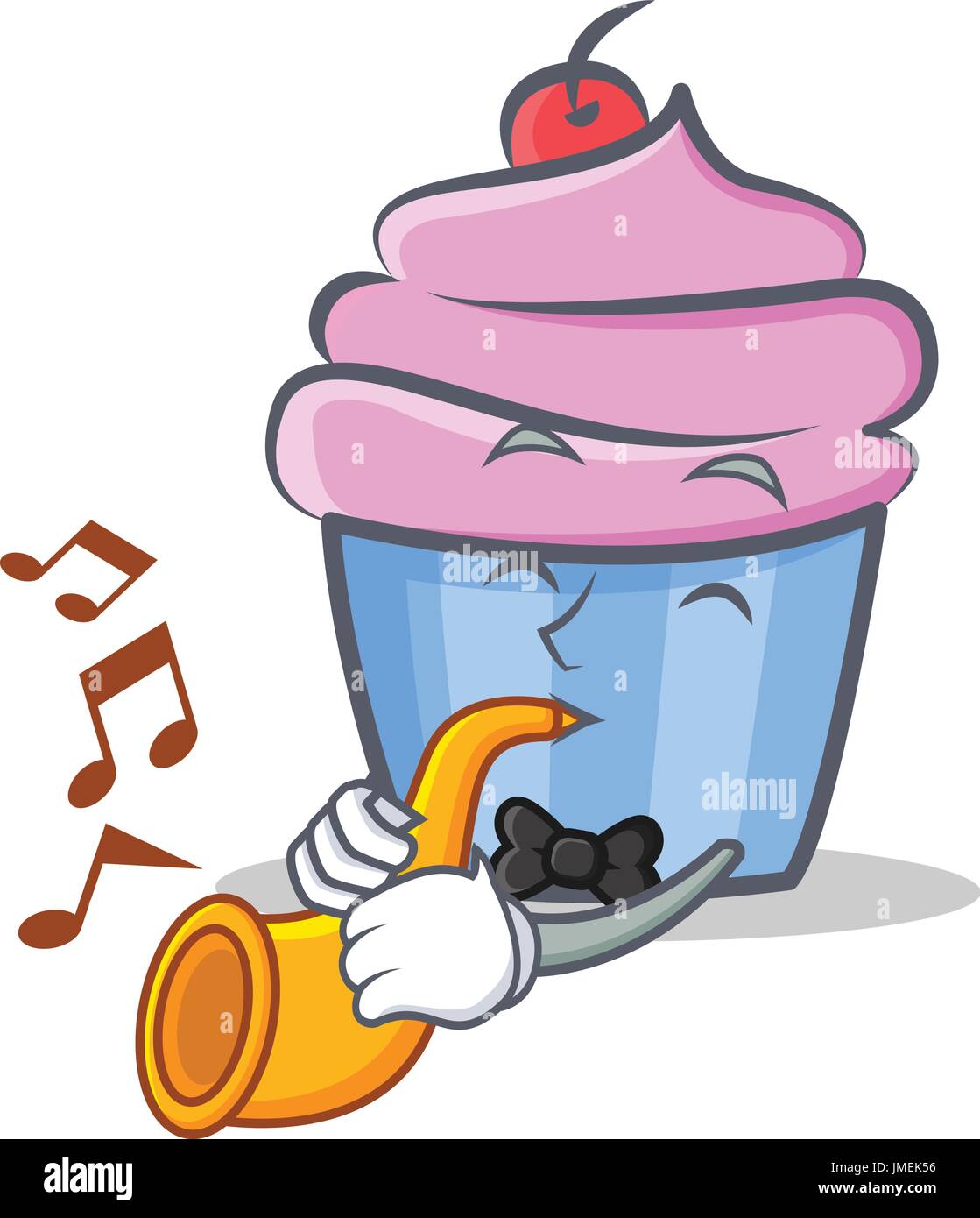 cupcake character cartoon style with trumpet vector illustration Stock Vector
