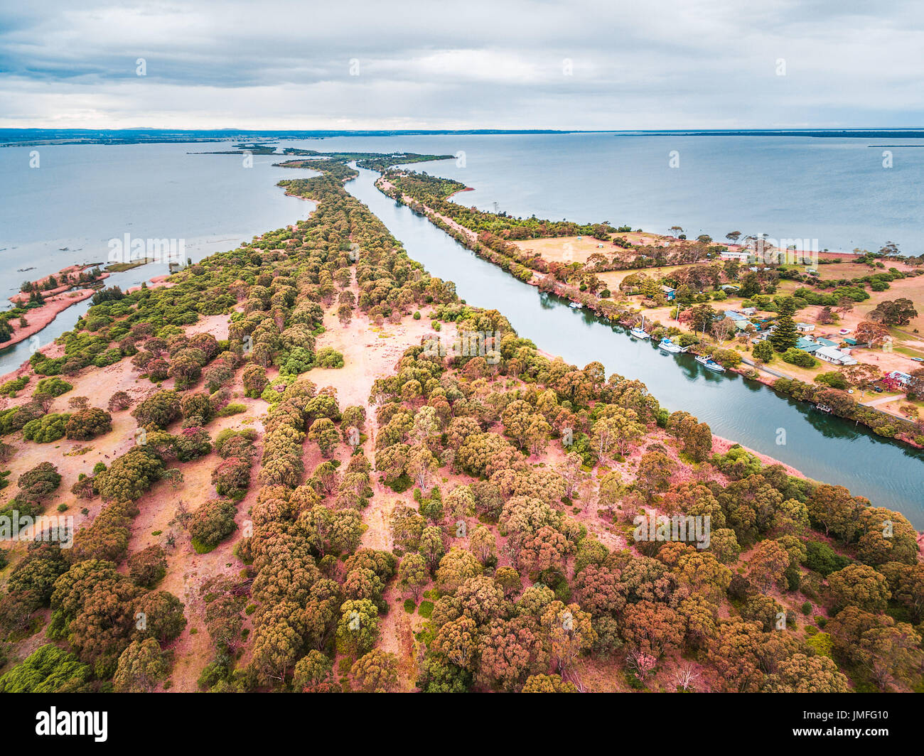 Aerial view of Mitchell River Silt Jetties, Gippsland, Australia Stock Photo